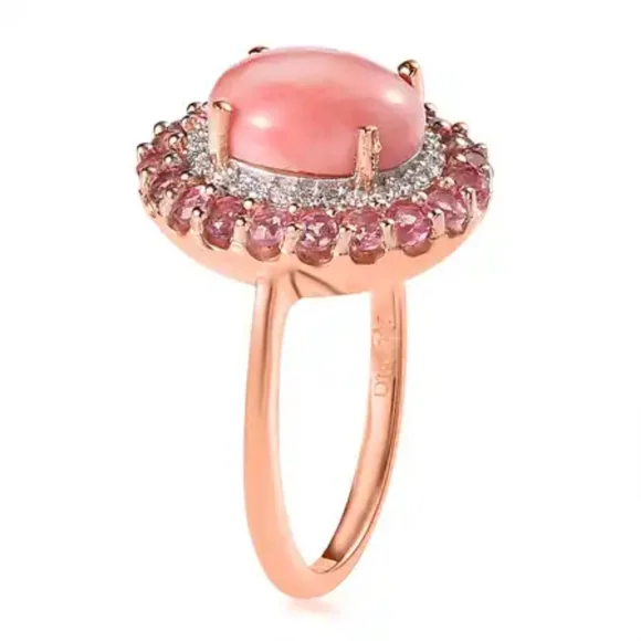 Host Pick NWOT Oregon Sunrise Peach Opal and Pink Tourmaline Double Halo Ring - Picture 4 of 7